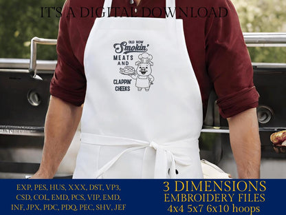 Machine Embroidery files, Old Row Smokin' Meats And Clapping Cheeks, Summer cookout, Funny BBQ Cookout Design, Summer, dst, PES, hus & more