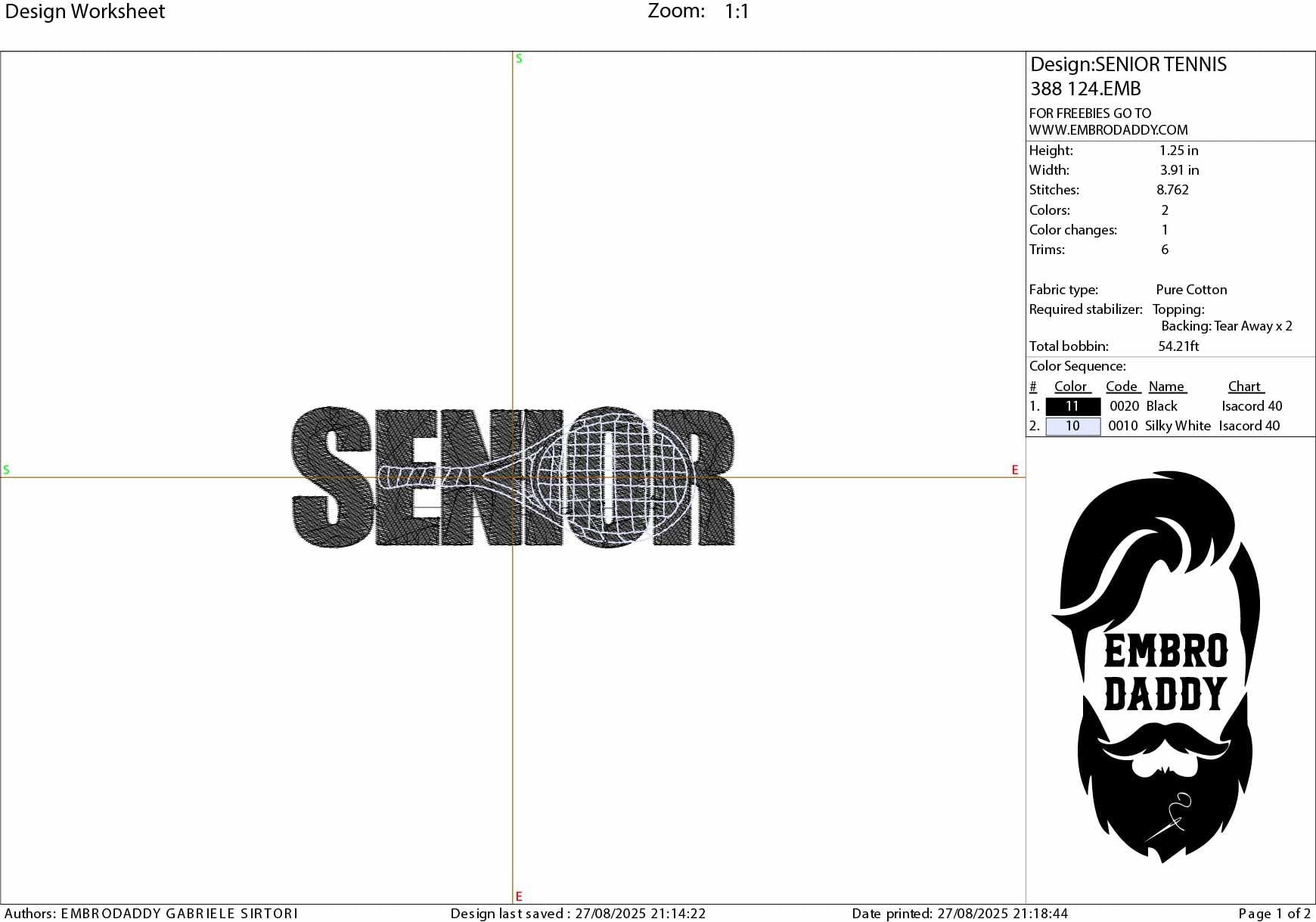 Machine Embroidery files, SENIOR with Tennis Racket Cutout for Players, Teams, Coaches PES, xxx, hus & more, fan embroidery files