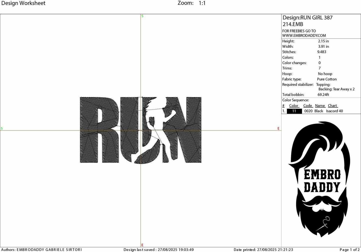 Machine embroidery files, Woman, run, running, Embroidery Pattern File in PES, DST, hus & more