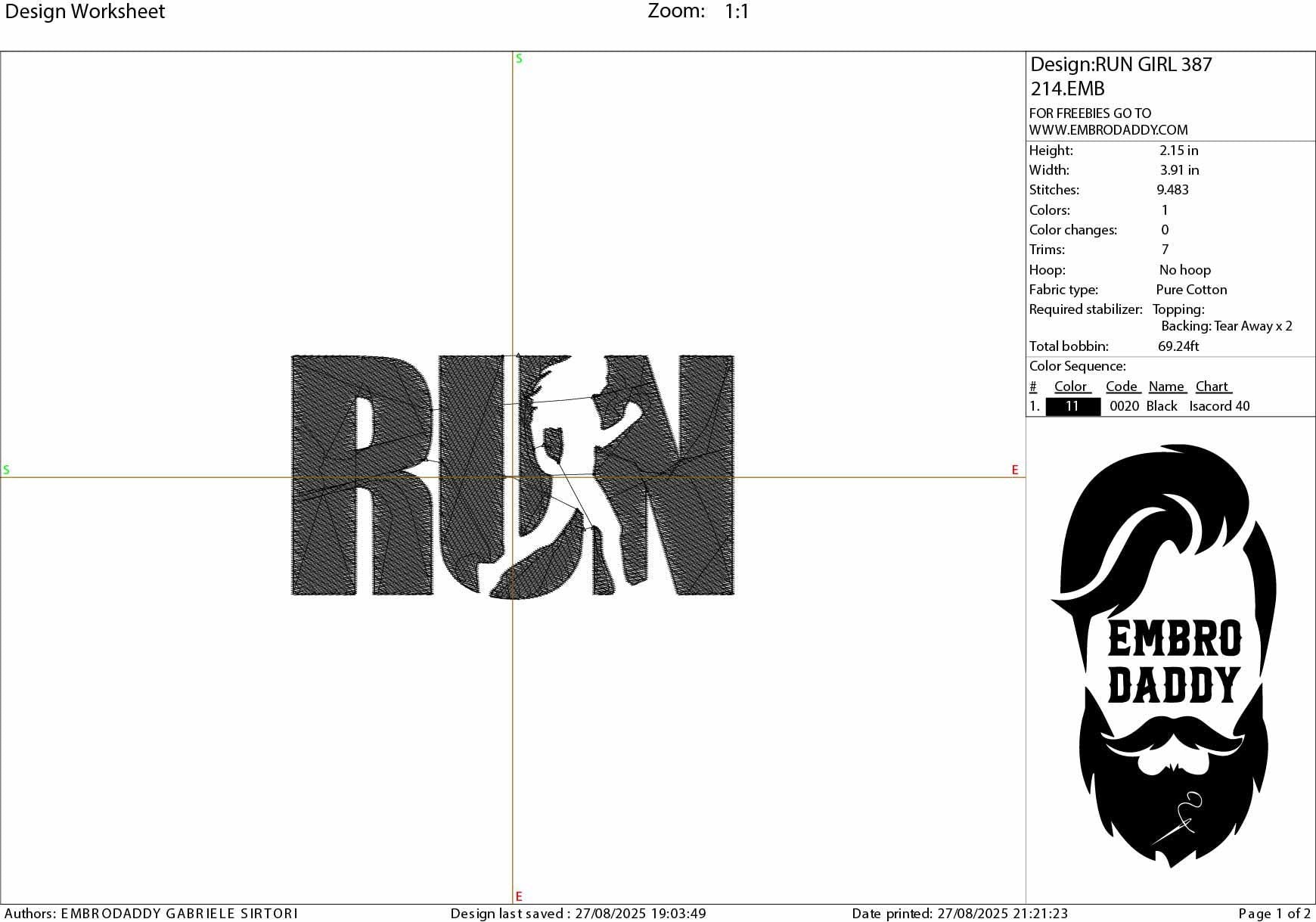 Machine embroidery files, Woman, run, running, Embroidery Pattern File in PES, DST, hus & more