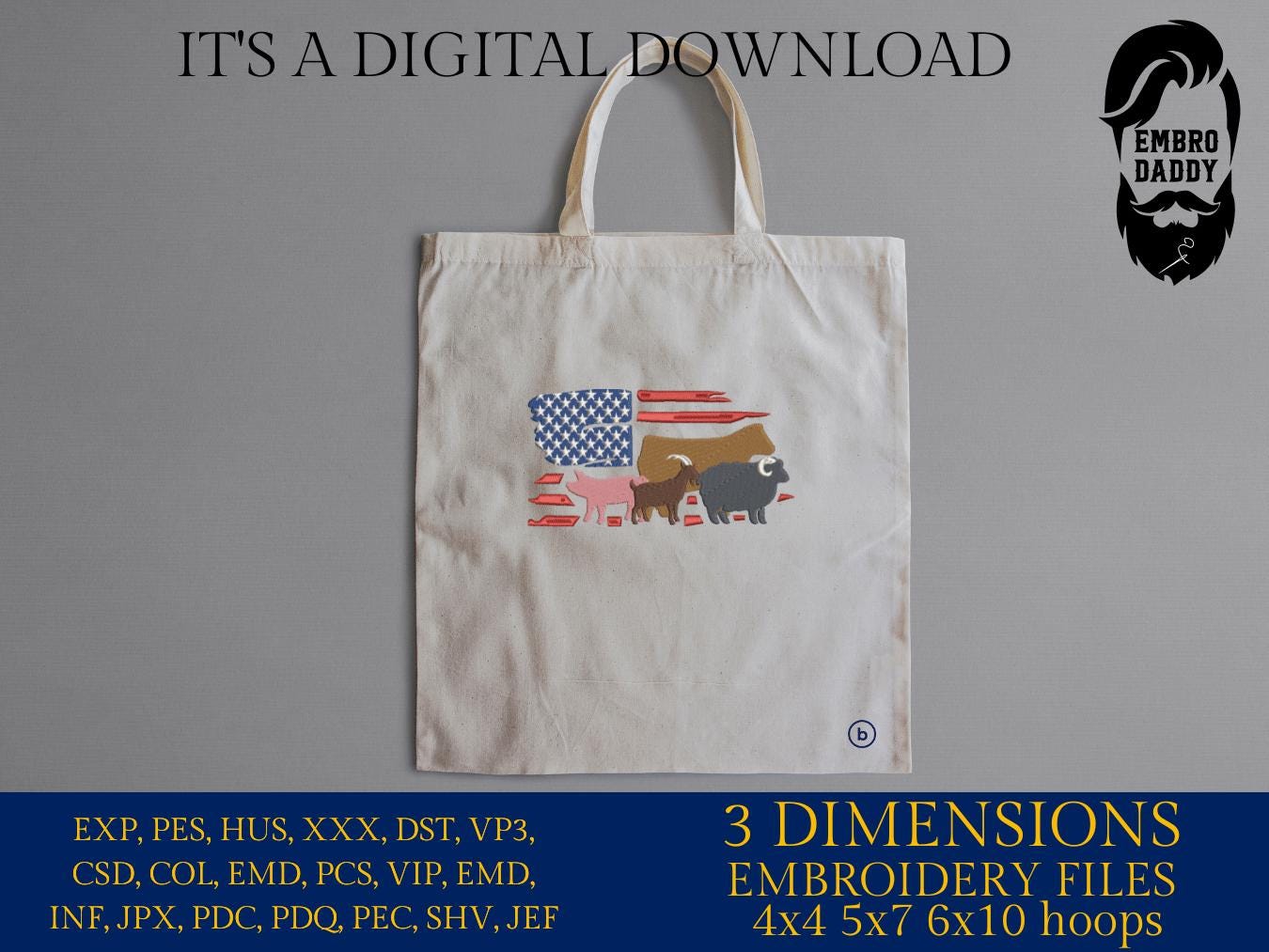 Machine Embroidery files, Usa flag, Show Livestock, Show flag pig, sheep, goat, steer, PES, dst, xxx hus & more