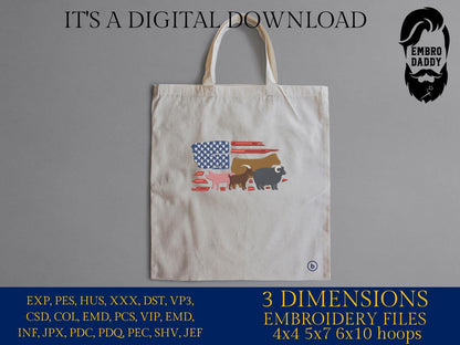 Machine Embroidery files, Usa flag, Show Livestock, Show flag pig, sheep, goat, steer, PES, dst, xxx hus & more