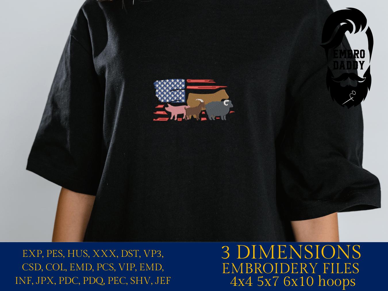 Machine Embroidery files, Usa flag, Show Livestock, Show flag pig, sheep, goat, steer, PES, dst, xxx hus & more