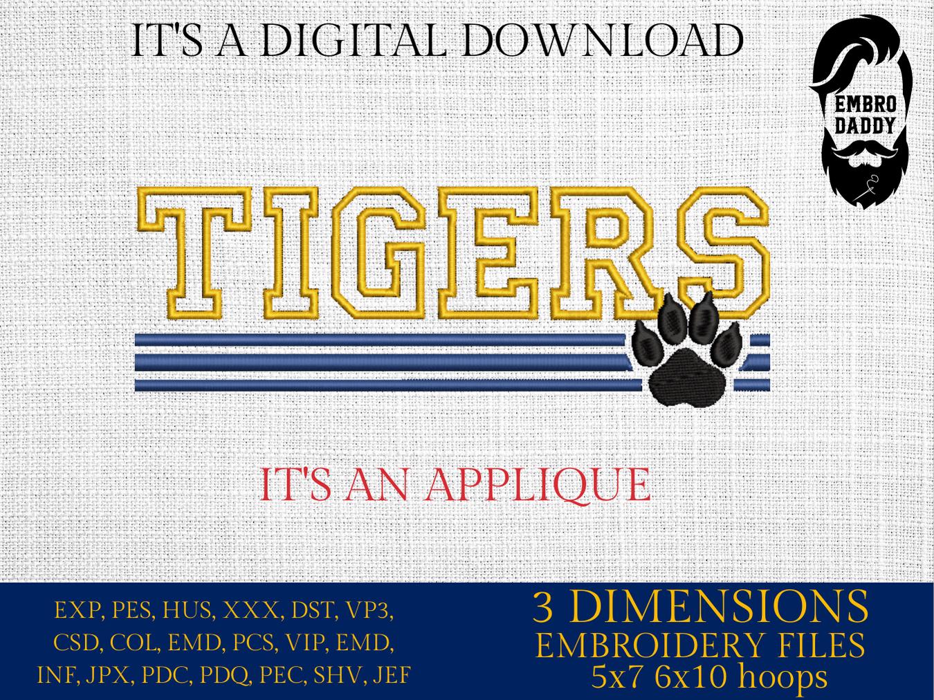 Machine Embroidery files, TIGERS appliqué, sport, PES, xxx, hus & more, fan embroidery files