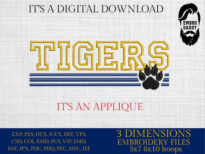 Machine Embroidery files, TIGERS appliqué, sport, PES, xxx, hus & more, fan embroidery files