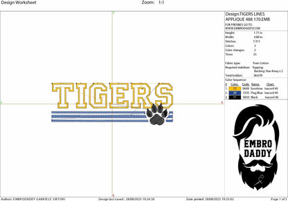 Machine Embroidery files, TIGERS appliqué, sport, PES, xxx, hus & more, fan embroidery files