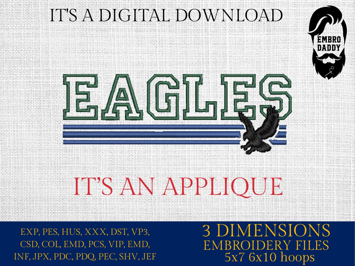 Machine Embroidery files, eagles appliqué, sport, PES, xxx, hus & more, fan embroidery files