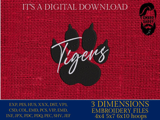 Machine Embroidery files, Tigers, paw, PES, xxx, dst, hus & more, fan embroidery files