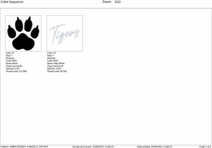 Machine Embroidery files, Tigers, paw, PES, xxx, dst, hus & more, fan embroidery files