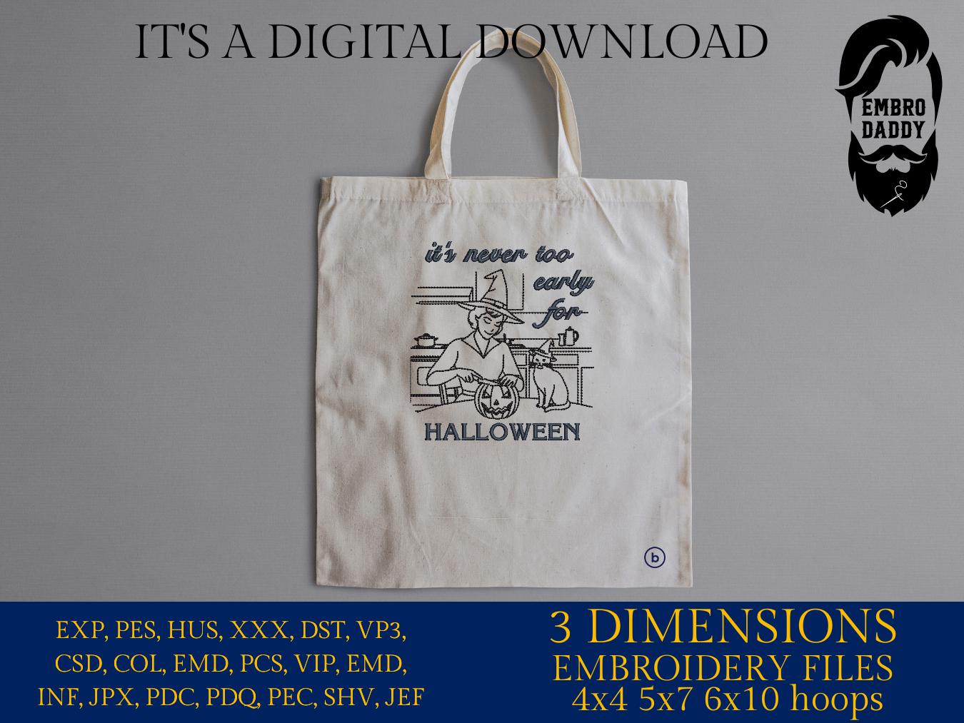 Machine Embroidery, It's never too early for Halloween, Spooky Season, Halloween, Vintage, Retro, Mama, Witch Cat, PES, xxx, hus and more