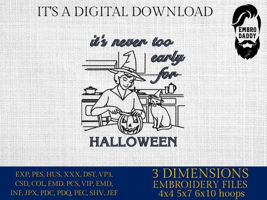 Machine Embroidery, It's never too early for Halloween, Spooky Season, Halloween, Vintage, Retro, Mama, Witch Cat, PES, xxx, hus and more