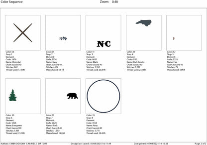 Machine Embroidery files, North Carolina, est 1789, DST, PES, xxx hus & more