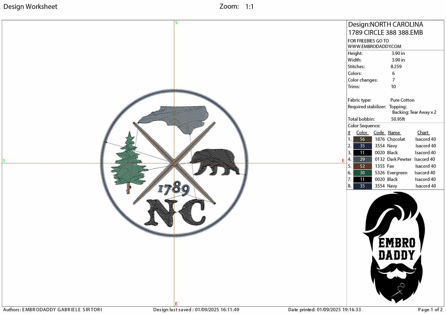 Machine Embroidery files, North Carolina, est 1789, DST, PES, xxx hus & more