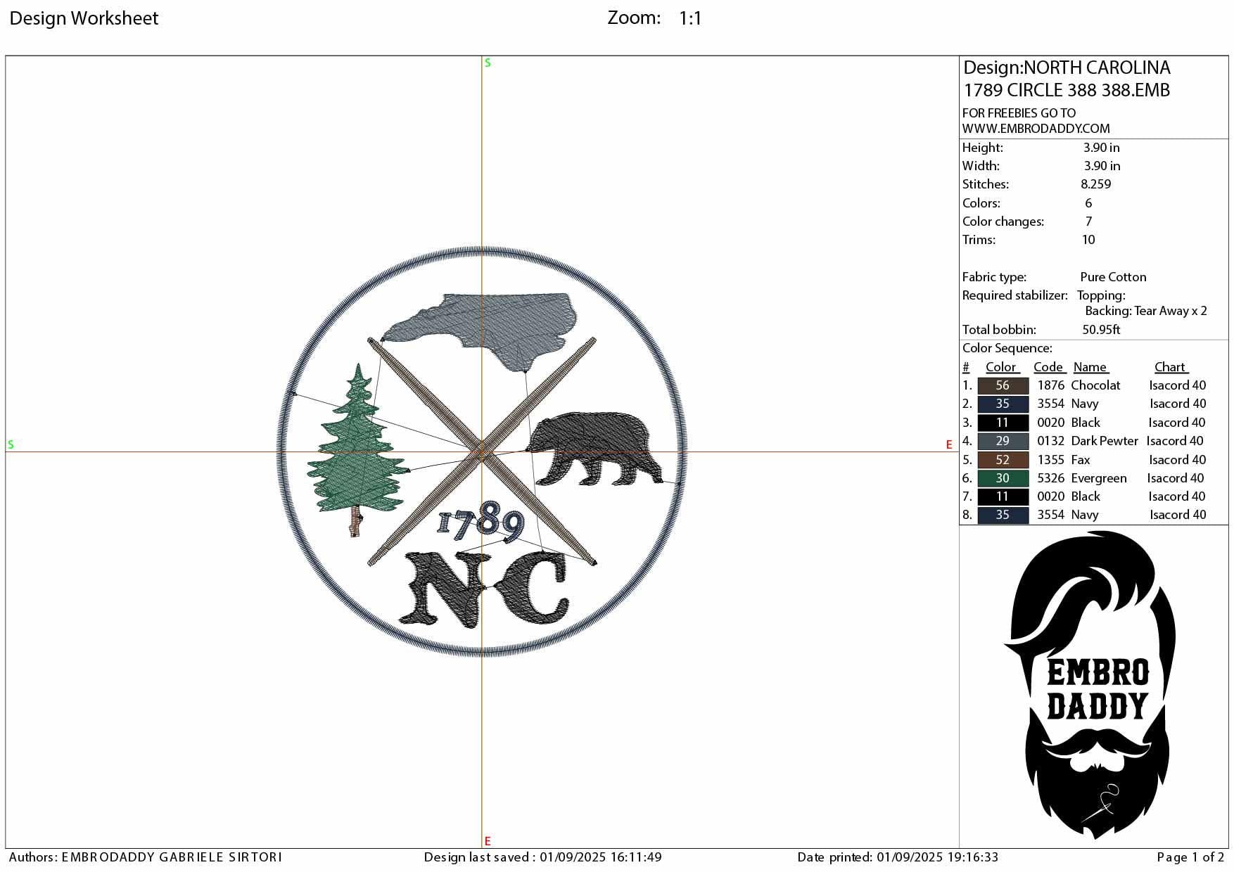 Machine Embroidery files, North Carolina, est 1789, DST, PES, xxx hus & more