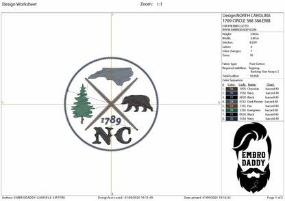 Machine Embroidery files, North Carolina, est 1789, DST, PES, xxx hus & more