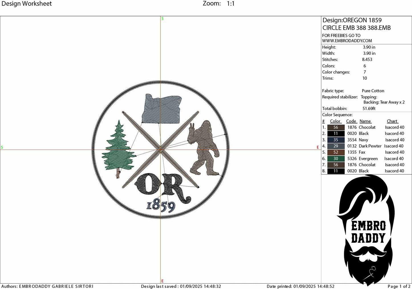 Machine Embroidery files, Oregon, est 1859, DST, PES, xxx hus & more