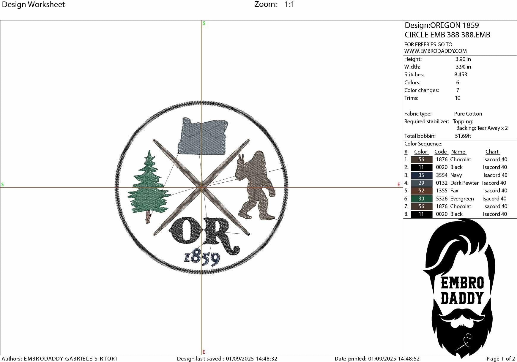 Machine Embroidery files, Oregon, est 1859, DST, PES, xxx hus & more