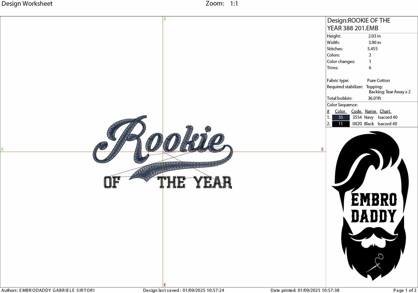 Machine Embroidery files, Baseball Style Swoosh Word "Rookie" with "of the Year" in Block Type, 1st Birthdays, DST, PES, xxx, hus & more