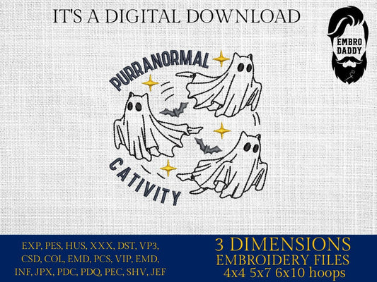 Machine Embroidery, Halloween, Purranormal Cativity, funny Cat, PES, dst, xxx, hus and more