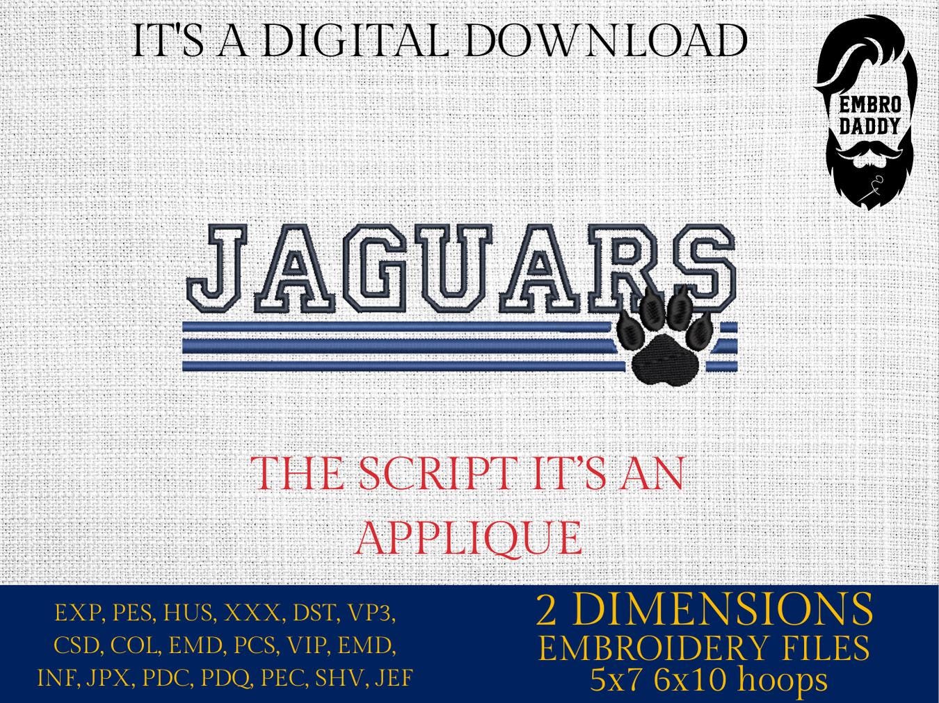 Machine Embroidery files, Jaguars appliqué, sport, PES, xxx, hus & more, fan embroidery files