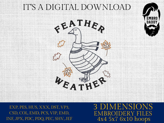 Machine Embroidery files, Feather Weather, Cozy Fall Goose, Funny Autumn Animal, Sweater Weather, Cute Goose, PES, DST, xxx, hus & more