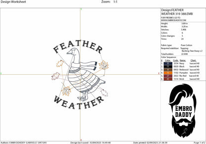 Machine Embroidery files, Feather Weather, Cozy Fall Goose, Funny Autumn Animal, Sweater Weather, Cute Goose, PES, DST, xxx, hus & more