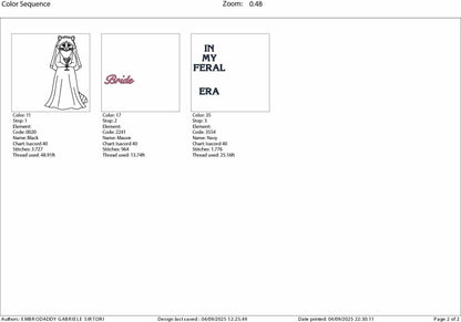 Machine Embroidery files, Raccoon Bride Bachelorette, Humorous Bridal Party, Sarcastic Raccoon, Snarky, PES, DST, xxx, hus & more