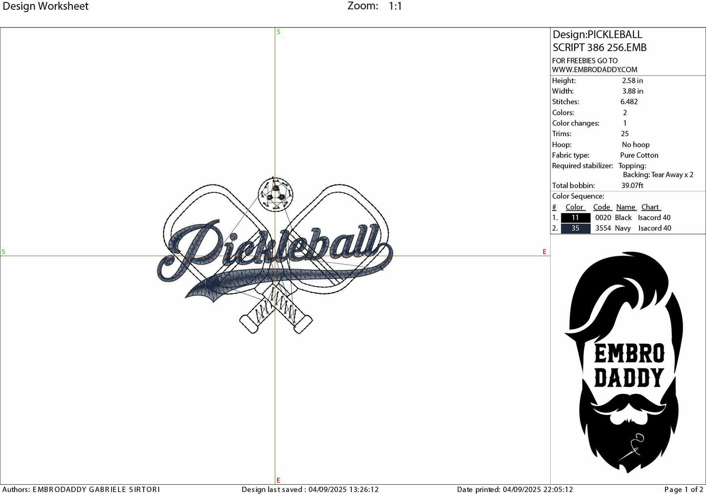 Machine Embroidery files, Script Word Pickleball with Swoosh, Paddle or Racket, PES, dst, xxx, hus & more