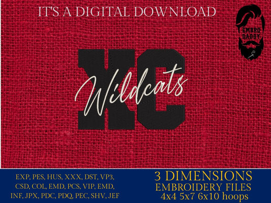 Machine Embroidery files, cross country Wildcats, PES, xxx, hus & more, fan embroidery files