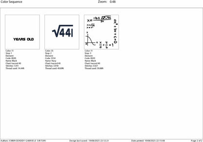 Machine Embroidery files, 21 th birthday, Math, square roots, PES, DST, xxx, hus & more