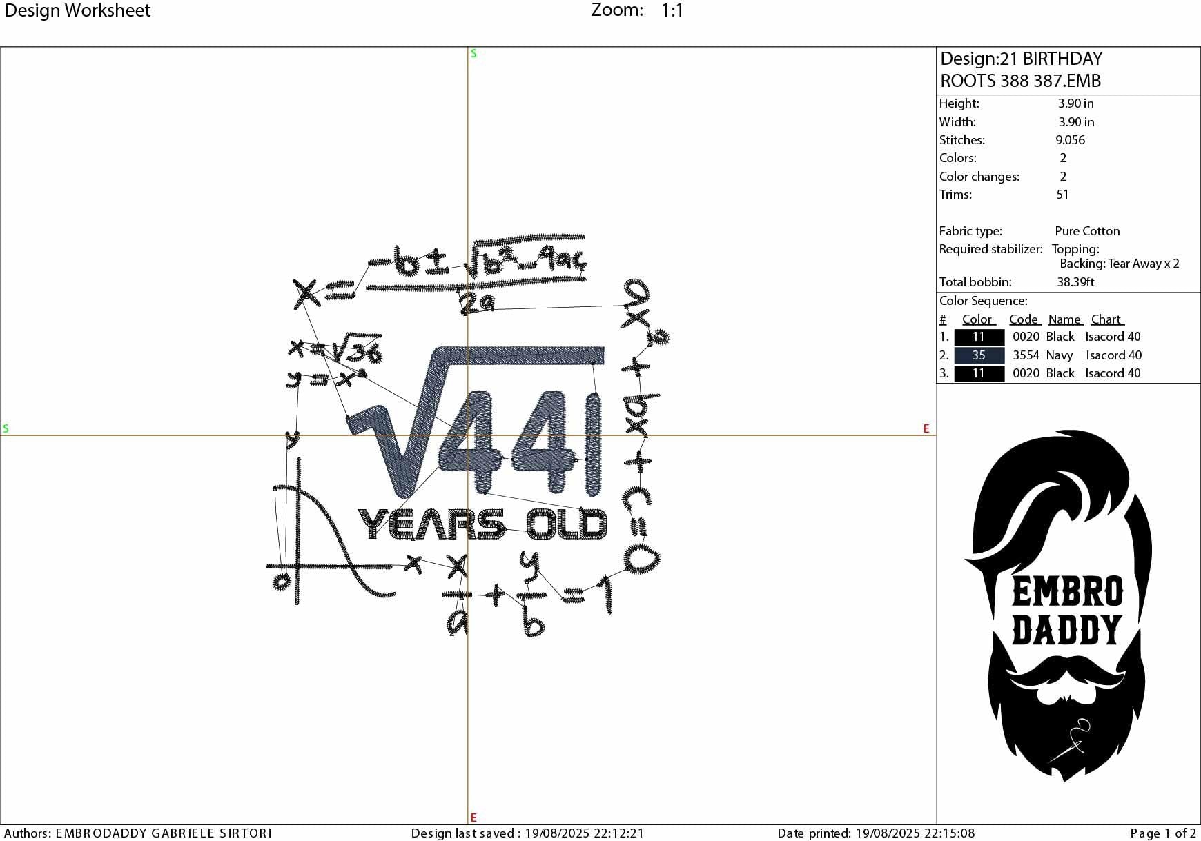 Machine Embroidery files, 21 th birthday, Math, square roots, PES, DST, xxx, hus & more