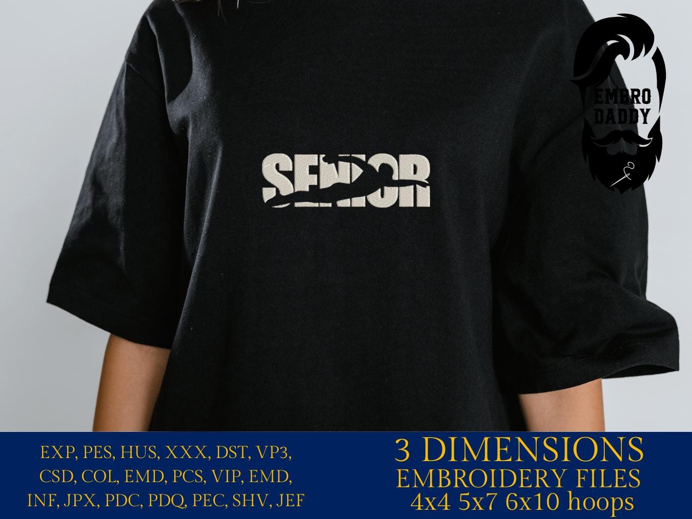 Machine Embroidery files, SENIOR with Swimming Silhouette, Swim Teams, Coaches, Parents, PES, xxx, hus & more, fan embroidery files