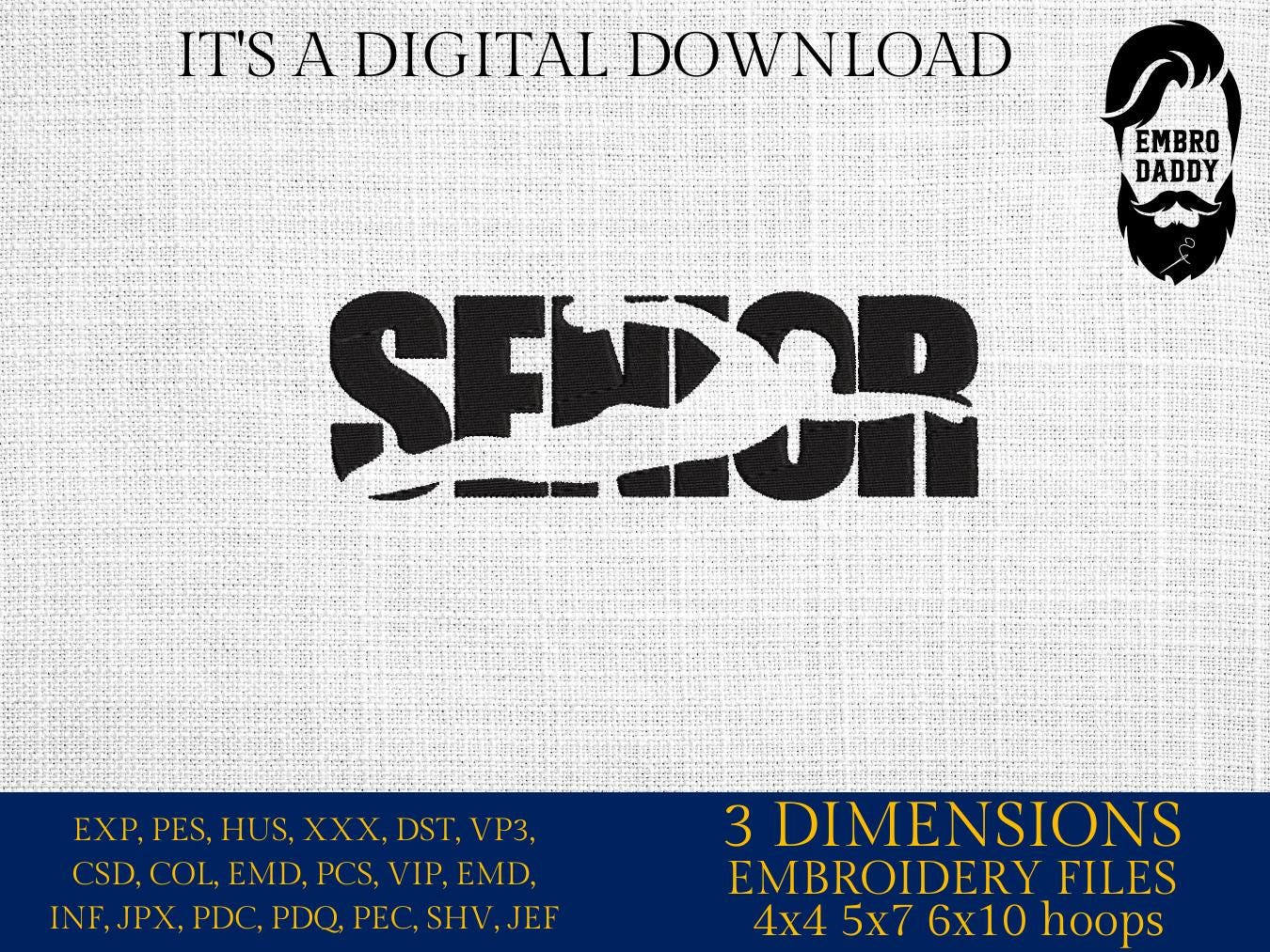 Machine Embroidery files, SENIOR with Swimming Silhouette, Swim Teams, Coaches, Parents, PES, xxx, hus & more, fan embroidery files