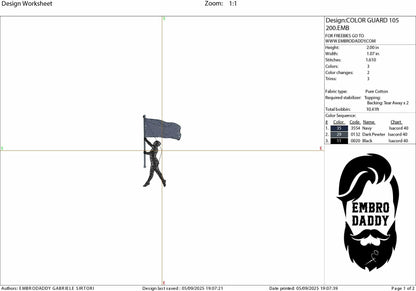 Machine Embroidery files, Color Guard Twirler Standing, Flag for Marching Band/Winter Guard PES, xxx, dst, hus & more