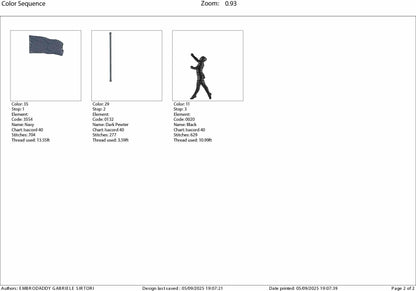 Machine Embroidery files, Color Guard Twirler Standing, Flag for Marching Band/Winter Guard PES, xxx, dst, hus & more