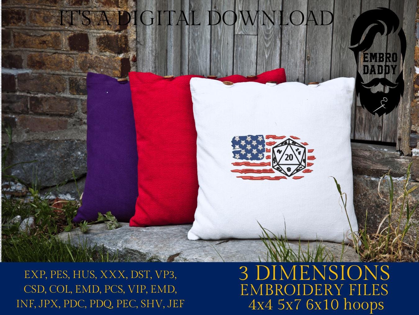 Machine Embroidery files, USA flag, gamer, dice, Geek and nerd, DST, PES, xxx, hus & more