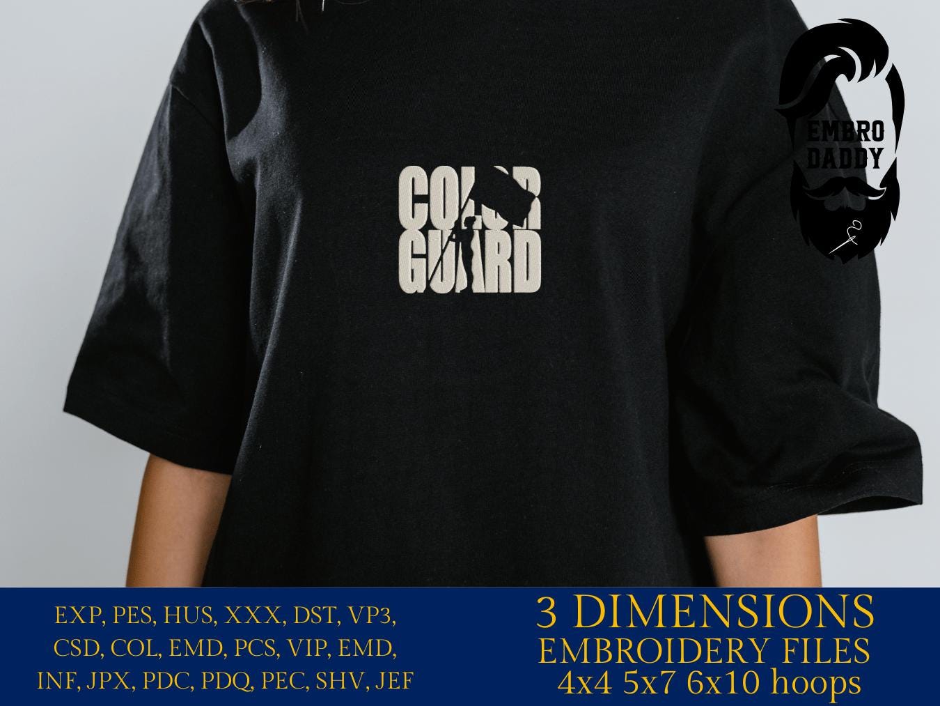 Machine Embroidery files, Color Guard Twirler, Flag for Marching Band/Winter Guard PES, xxx, dst, hus & more