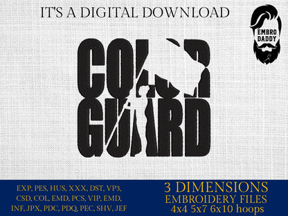 Machine Embroidery files, Color Guard Twirler, Flag for Marching Band/Winter Guard PES, xxx, dst, hus & more