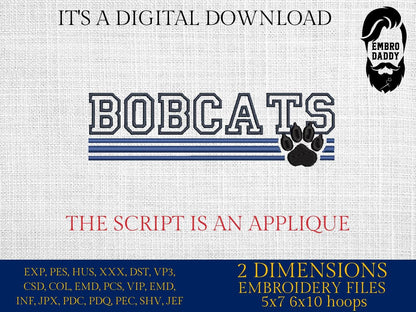 Machine Embroidery files, bobcats appliqué, sport, PES, xxx, hus & more, fan embroidery files
