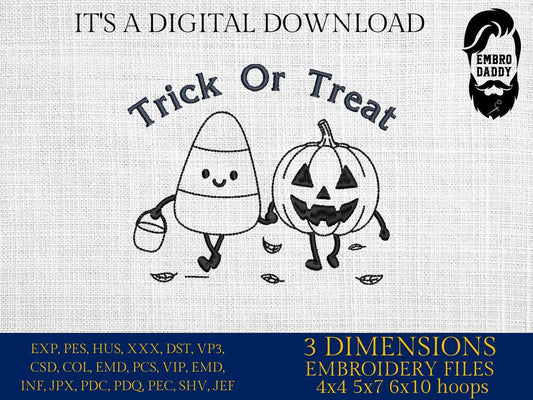 Machine Embroidery files, Halloween, Trick or Treat Candy Corn and Jack O' Lantern, PES, xxx, hus & more