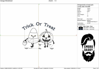 Machine Embroidery files, Halloween, Trick or Treat Candy Corn and Jack O' Lantern, PES, xxx, hus & more