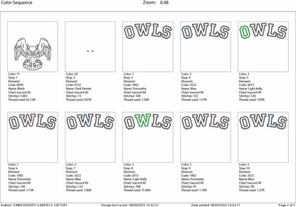 Machine Embroidery files, Owl Mascot, Fierce Owl with "Owls" Script, appliqué, sport, PES, xxx, hus & more, fan embroidery files