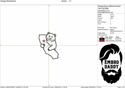 Machine Embroidery files, California, heart, Bear, love, DST, PES, xxx hus & more