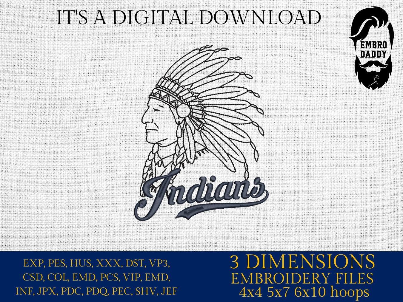Machine Embroidery files, Indians, Mascot, sport, PES, dst, xxx, hus & more,