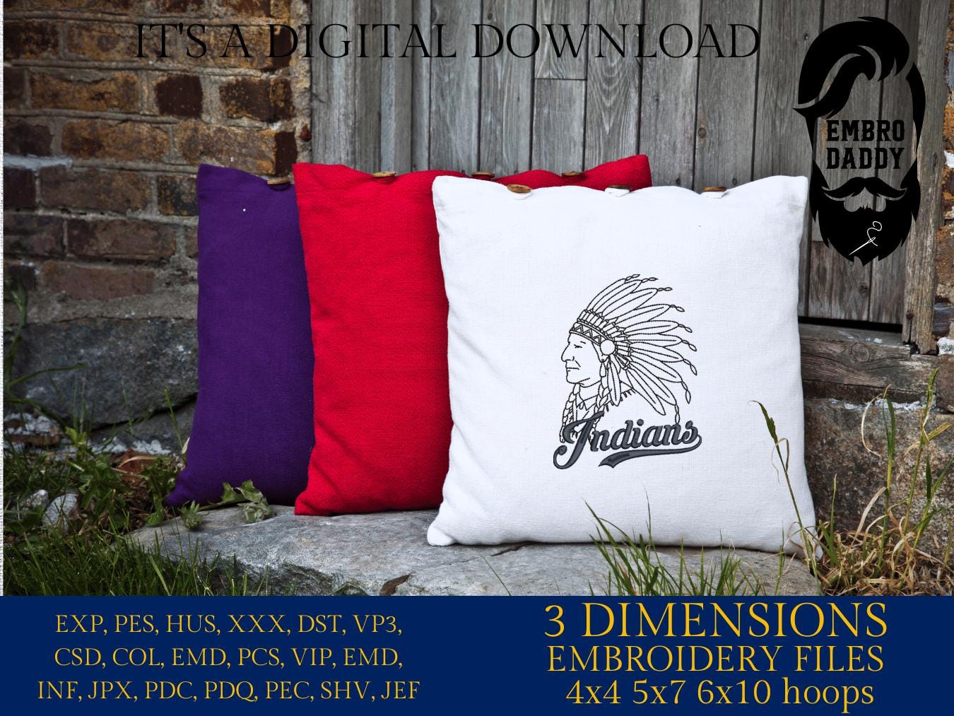 Machine Embroidery files, Indians, Mascot, sport, PES, dst, xxx, hus & more,