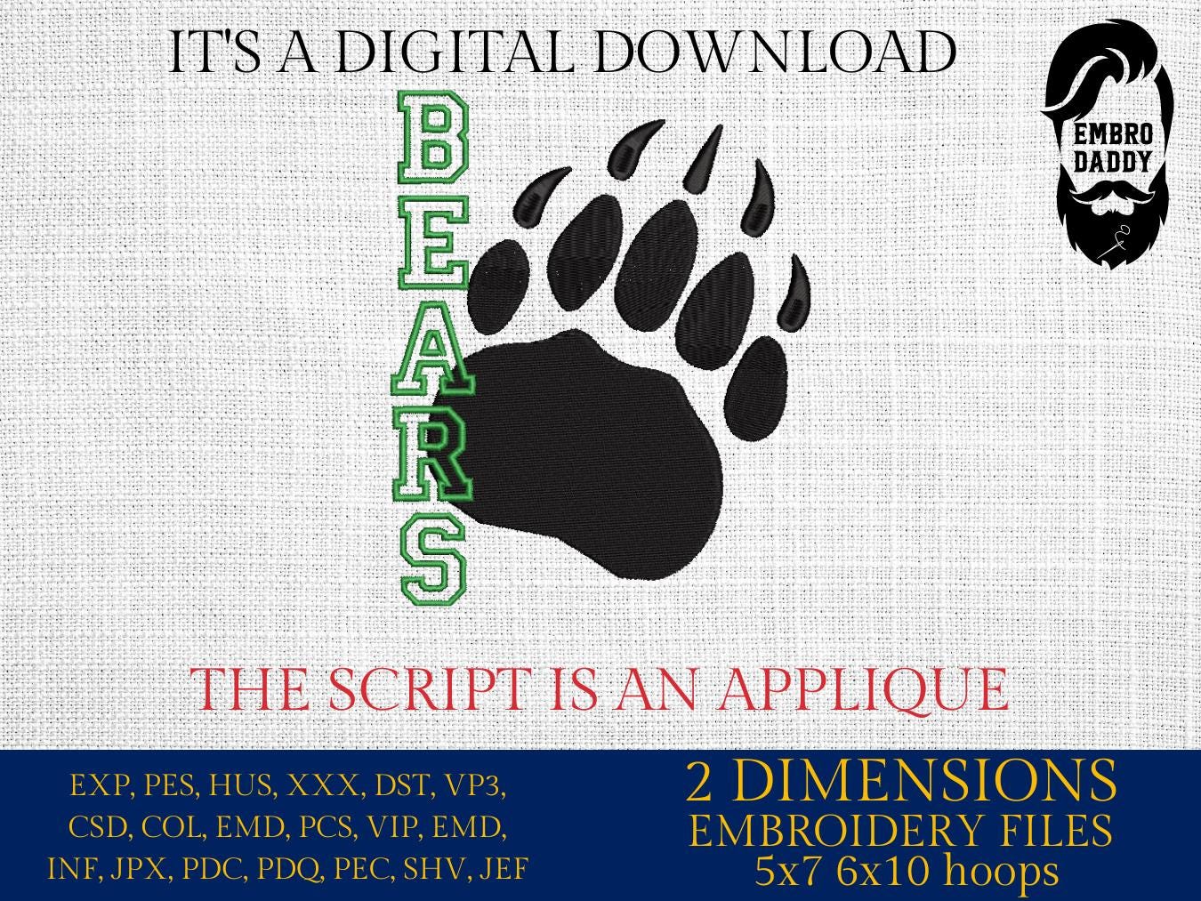 Machine Embroidery files, Bears, mascot, jersey, appliqué, sport, PES, xxx, hus & more, fan embroidery files