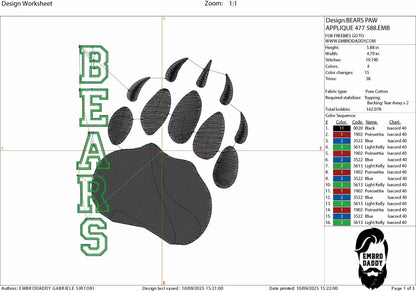 Machine Embroidery files, Bears, mascot, jersey, appliqué, sport, PES, xxx, hus & more, fan embroidery files
