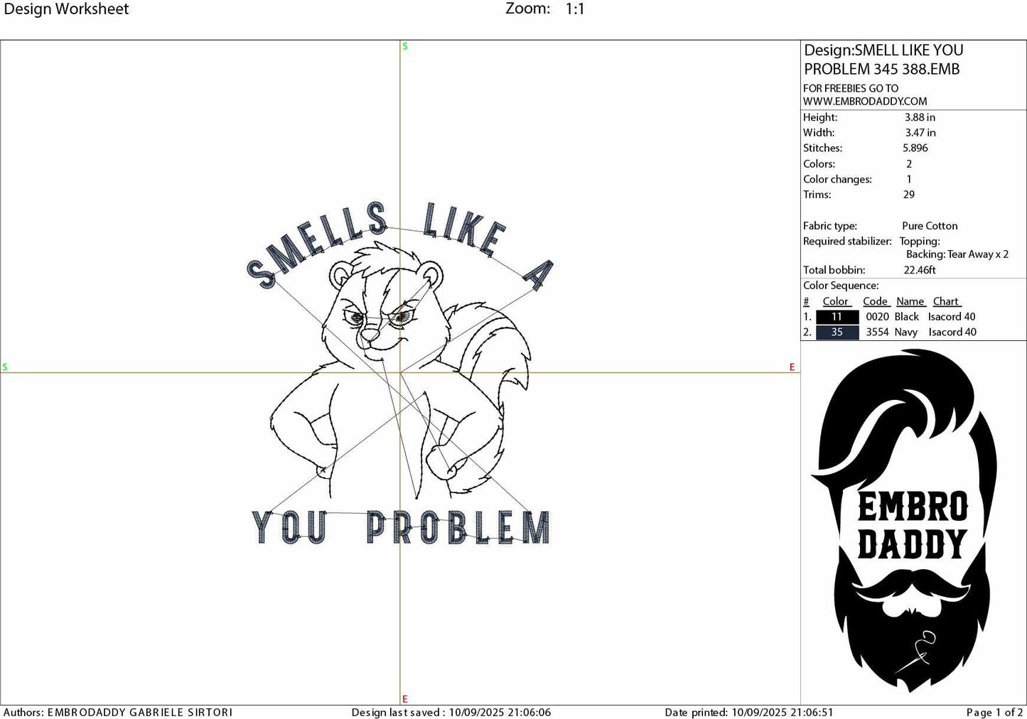 Machine Embroidery files, Smells like a you problem, Funny Sarcastic skunk, PES, DST, xxx, hus & more