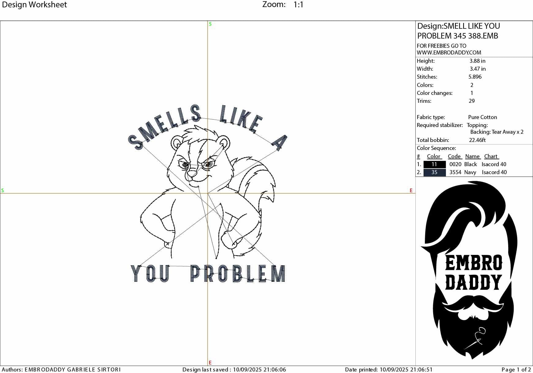 Machine Embroidery files, Smells like a you problem, Funny Sarcastic skunk, PES, DST, xxx, hus & more