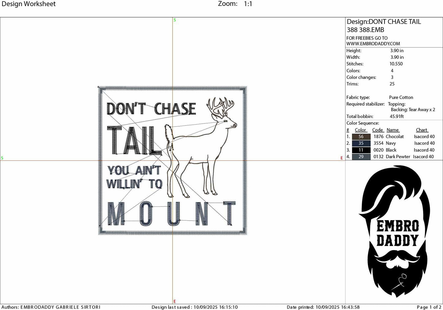 Machine Embroidery files, Don’t Chase Tail, Funny Deer Hunting, PES, DST, xxx, hus and more